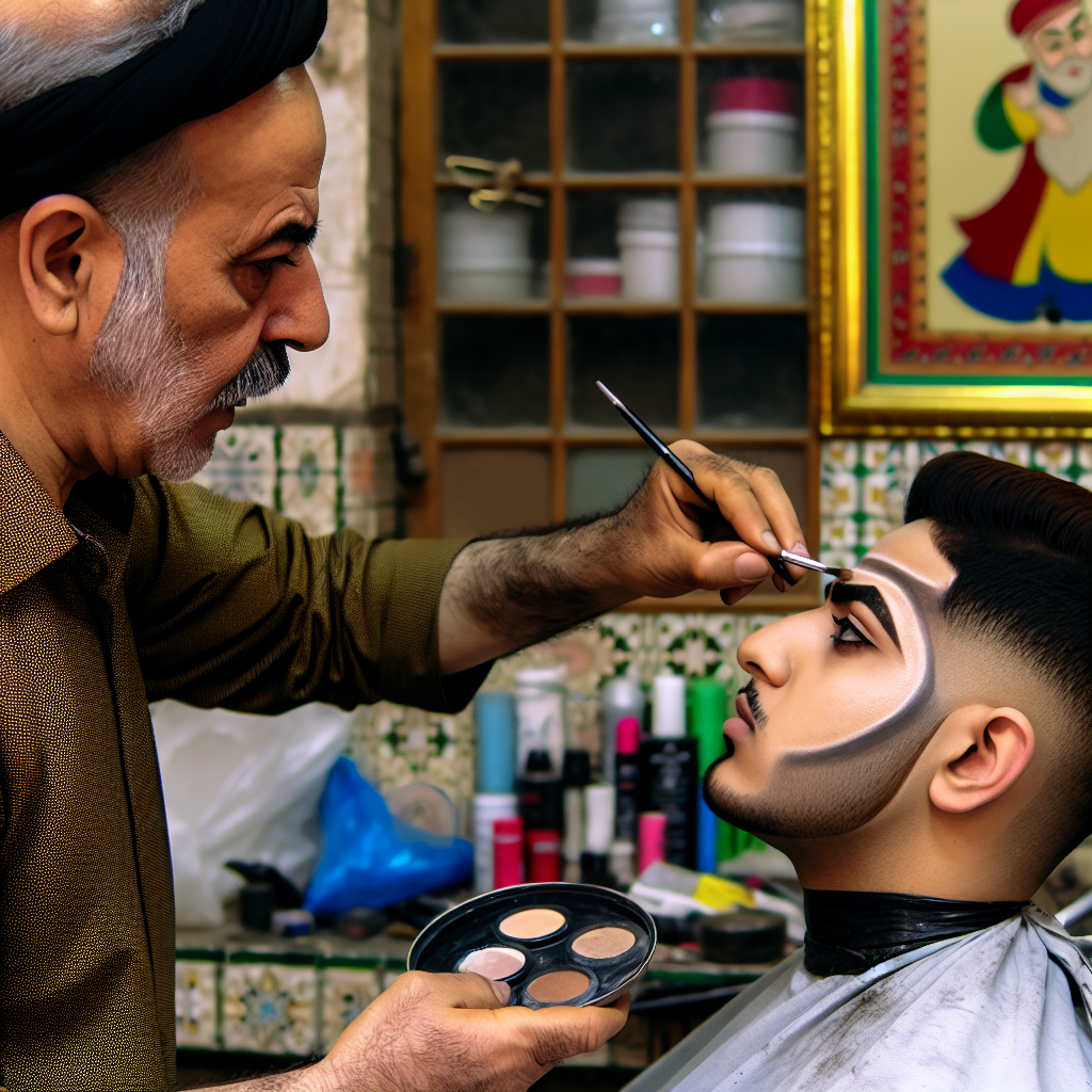 آرایشگر اصفهانی در حال کانتورینگ صورت.