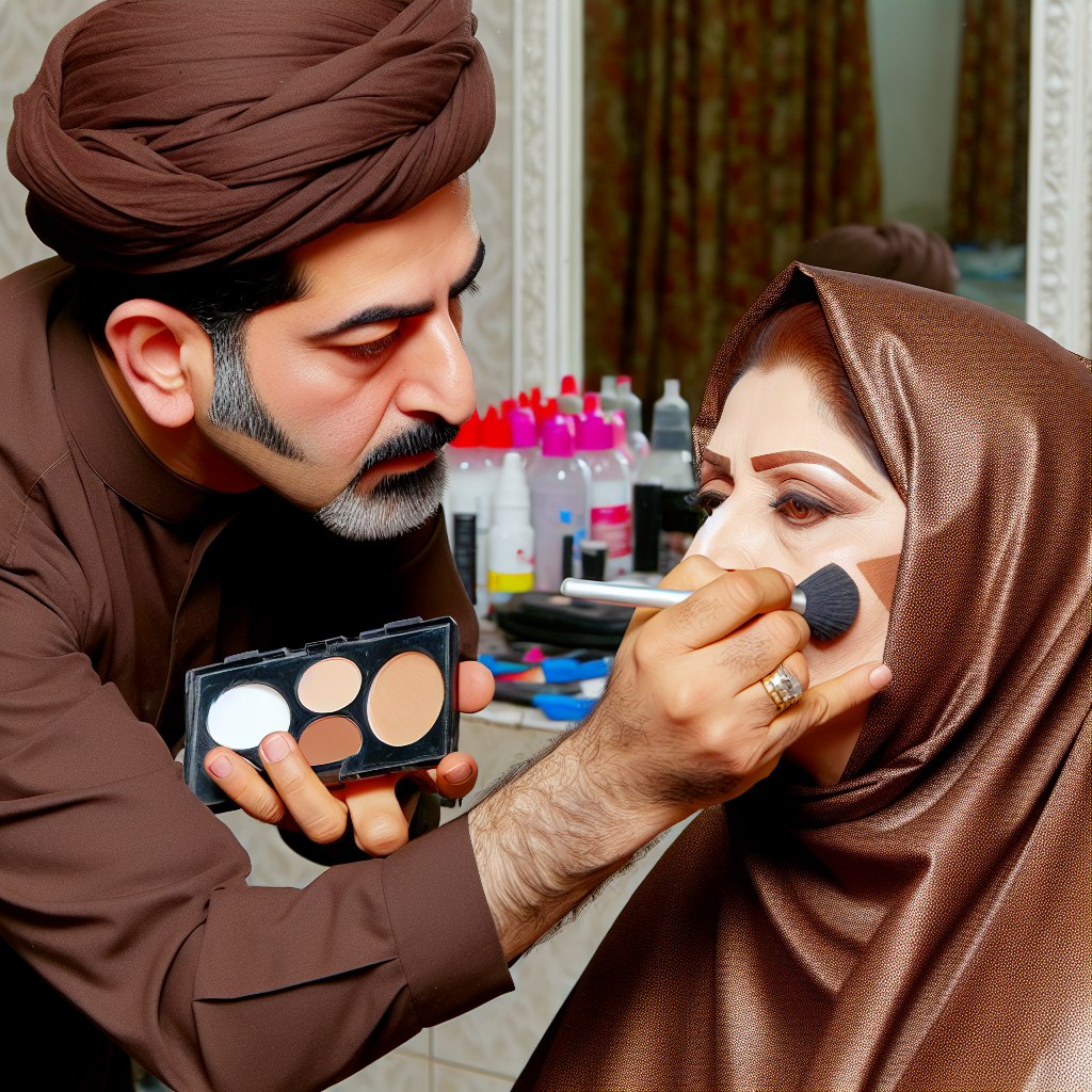 آرایشگر اصفهانی در حال کانتور کردن چهره.