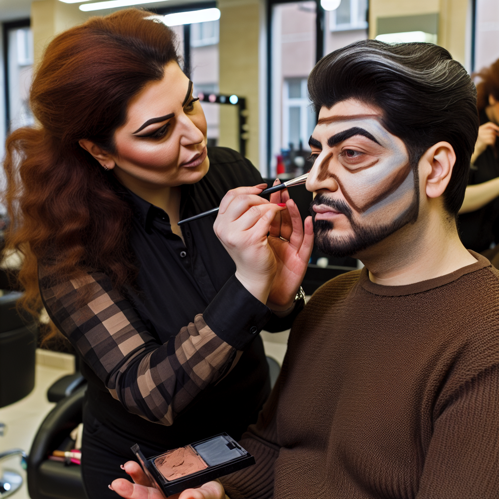 آرایشگر ماهر کانتور صورت را طراحی می‌کند.