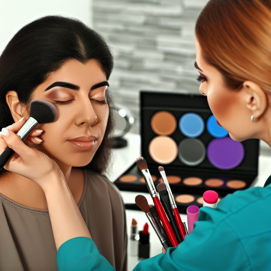 آرایشگر حرفه‌ای در حال کانتورینگ زیبا.
