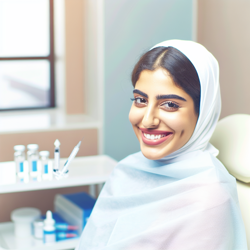 یک زن جوان با لبخند بعد از تزریق بوتاکس