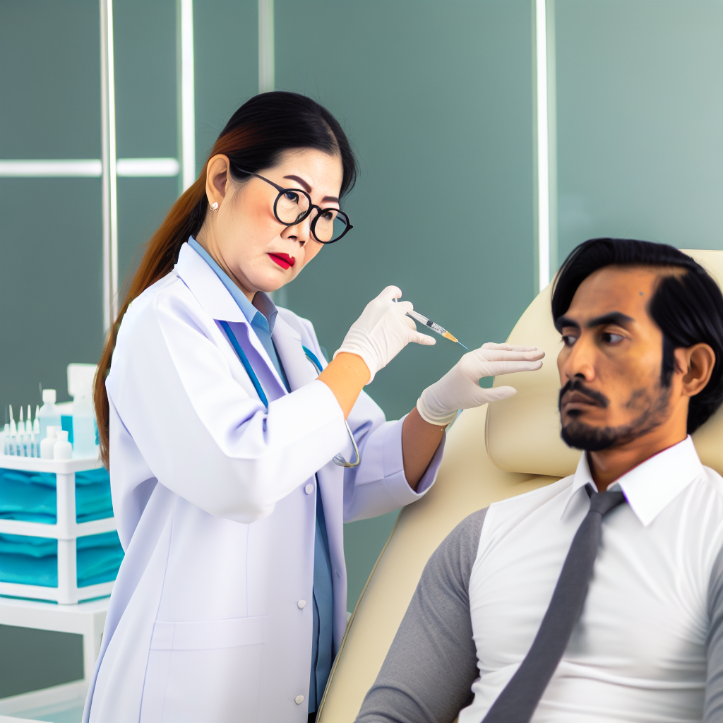 پزشک در حال تزریق بوتاکس به بیمار.